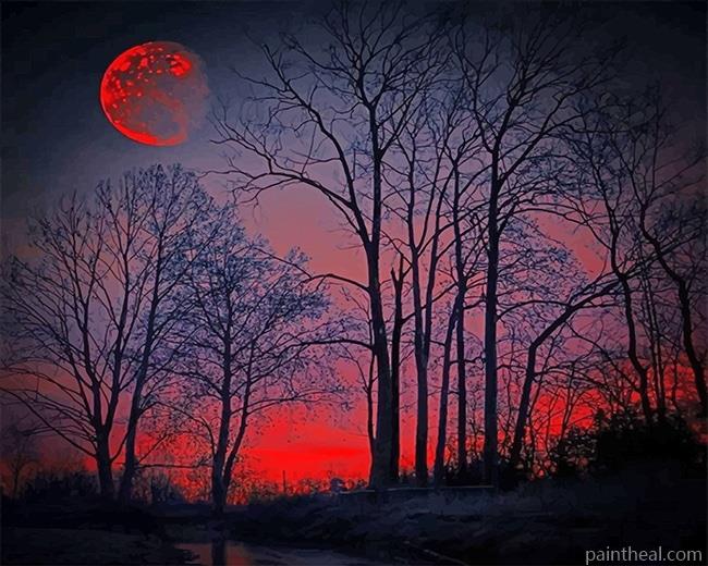 Red Forest Silhouette Painting By Numbers Kits