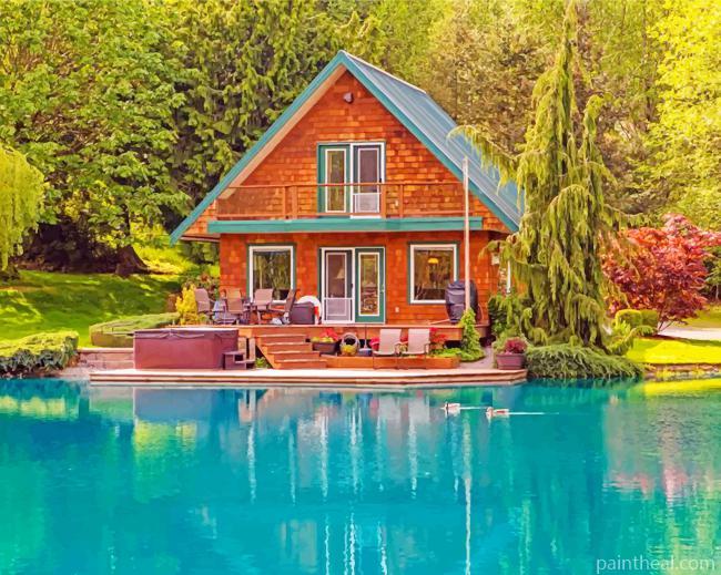 Aesthetic Cabin By Lake Painting By Numbers Kits