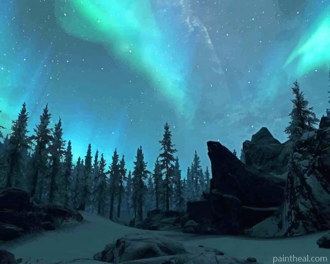 Northern Lights And Pine Trees Painting By Numbers Kits