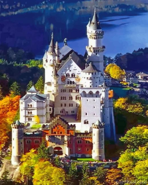 White Neuschwanstein Castle Painting By Numbers Kits