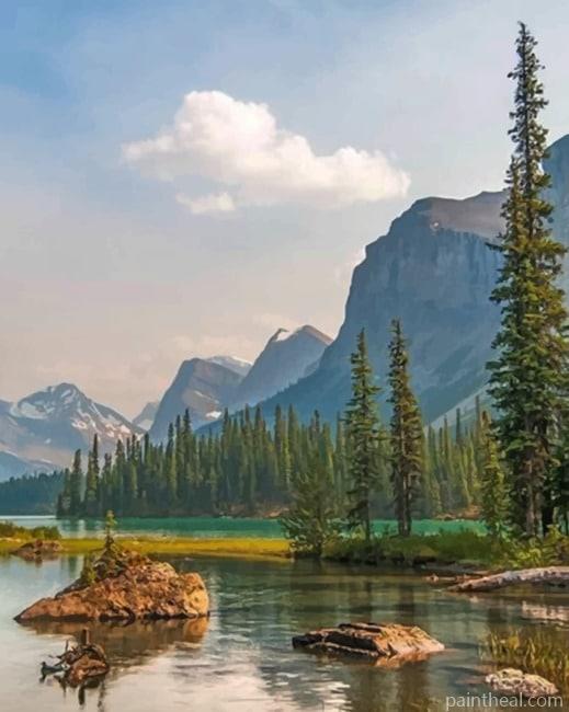 Spirit Island In Maligne Lake Painting By Numbers Kits