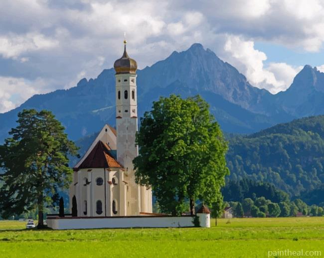 Austria Mountains Church Alps Trees Painting By Numbers Kits