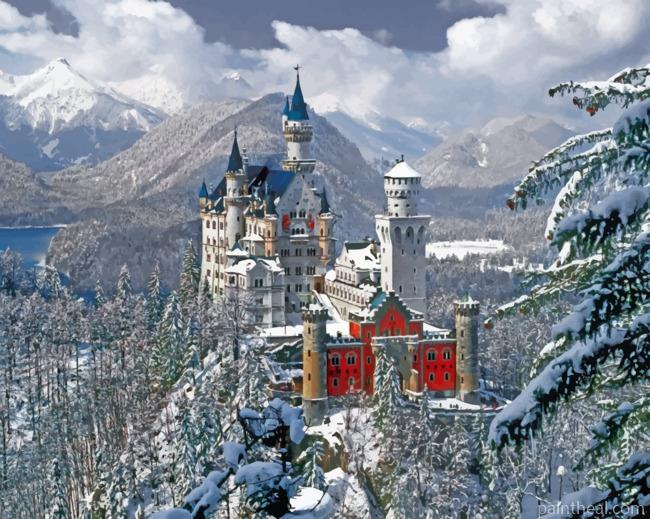 Neuschwanstein Castle Winter Painting By Numbers Kits