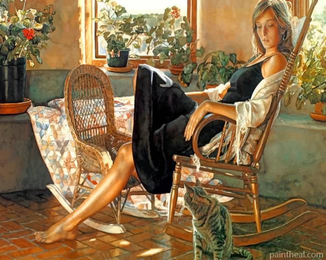 Woman And Her Cat Painting By Numbers Kits