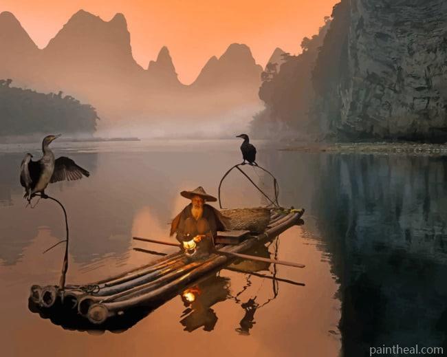 Chinese Man On A Boat Painting By Numbers Kits