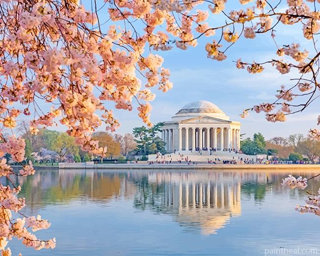 Jefferson Memorial In Cherry Blossom Painting By Numbers Kits