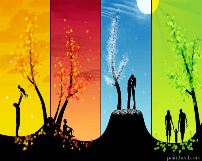 Four Seasons Silhouette Painting By Numbers Kits