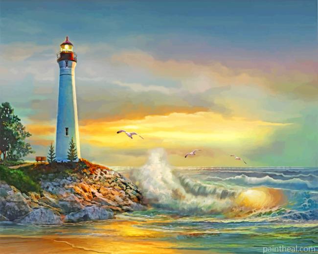 Sunset Crisp Point Lighthouse Painting By Numbers Kits