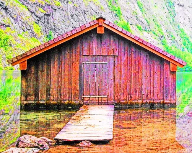 Wooden Cabin On Lake Painting By Numbers Kits