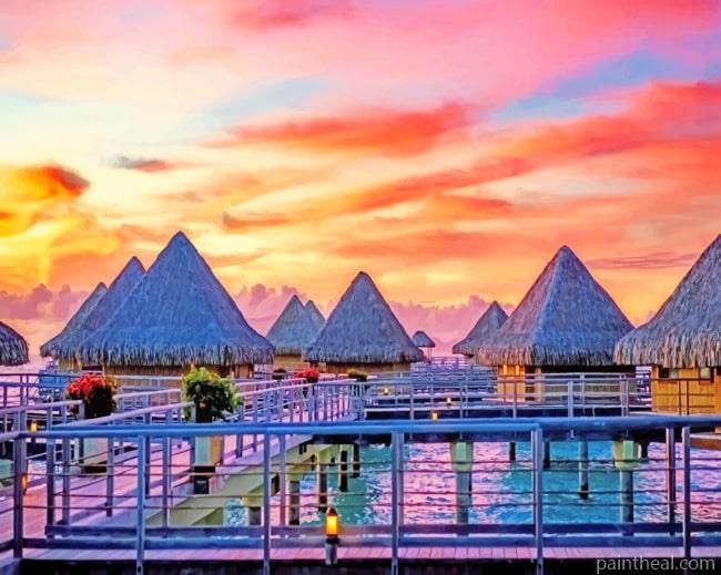 Bora Bora Twilight Huts Painting By Numbers Kits
