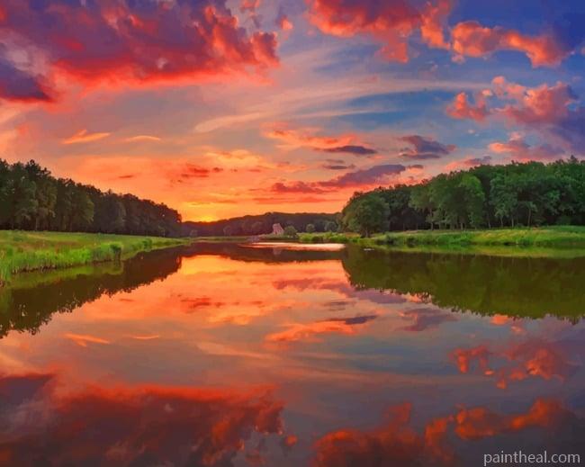 Cloudy Sunset And Trees Painting By Numbers Kits