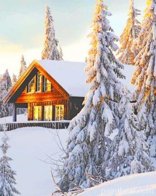 Norwegian Cabin In Snow Painting By Numbers Kits