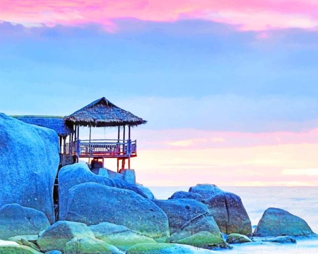 Hut On Stone Rock Painting By Numbers Kits