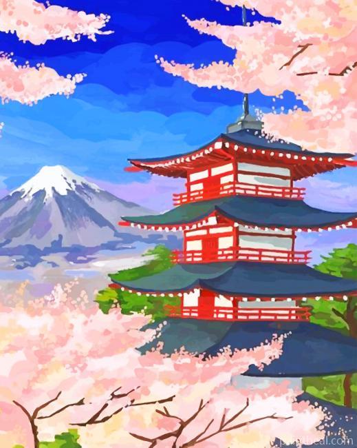 Mt Fuji And Chureito Pagoda Painting By Numbers Kits