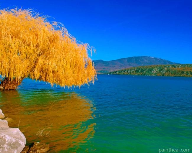 Lake Willow Yellow Tree Painting By Numbers Kits