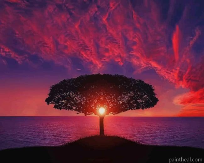 Tree During Dusk Painting By Numbers Kits