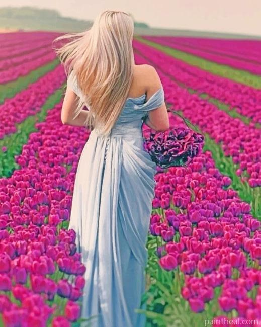 Woman In A Field Of Purple Flowers Painting By Numbers Kits
