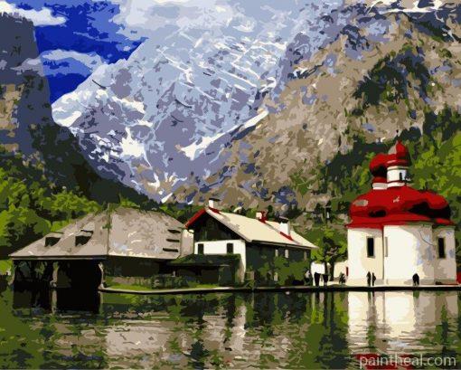 Mountain Lake Red Castle Painting By Numbers Kits