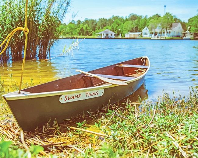Wooden Boat Near Lake Painting By Numbers Kits