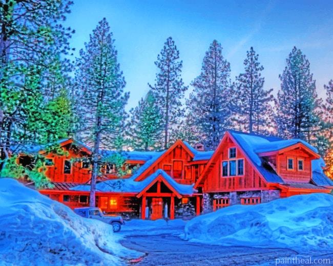 House In Snowy Winter Painting By Numbers Kits