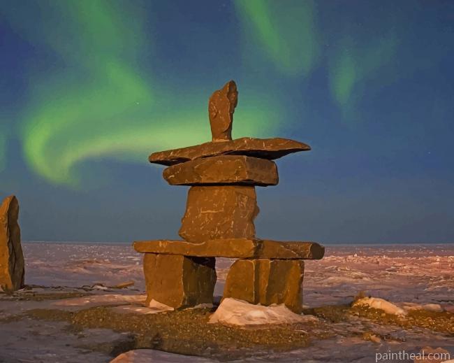Inukshuk Stones Aurora Borealis Painting By Numbers Kits