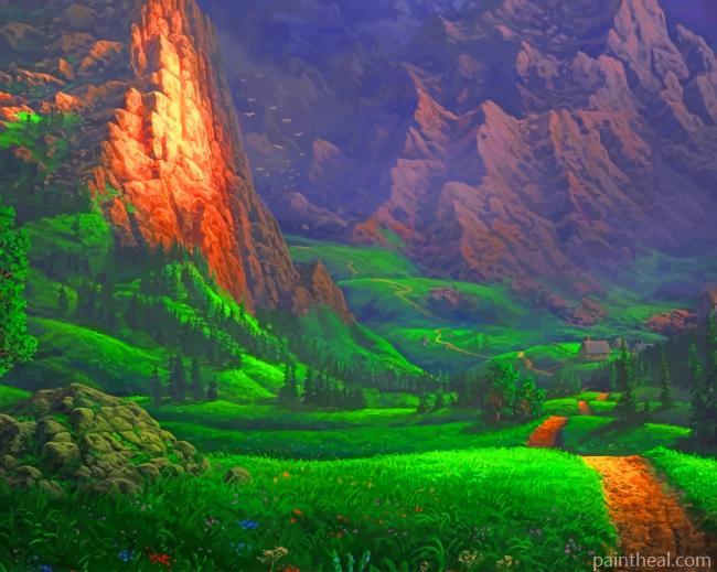 Green Nature Mountains Painting By Numbers Kits