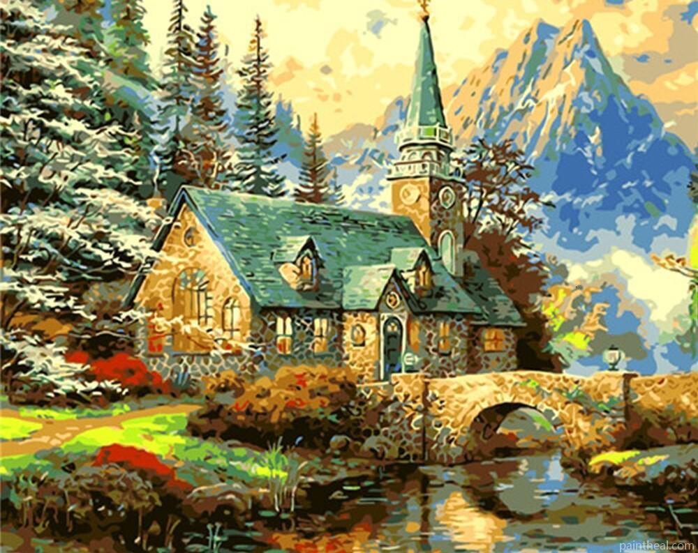 House Forest Water Painting By Numbers Kits