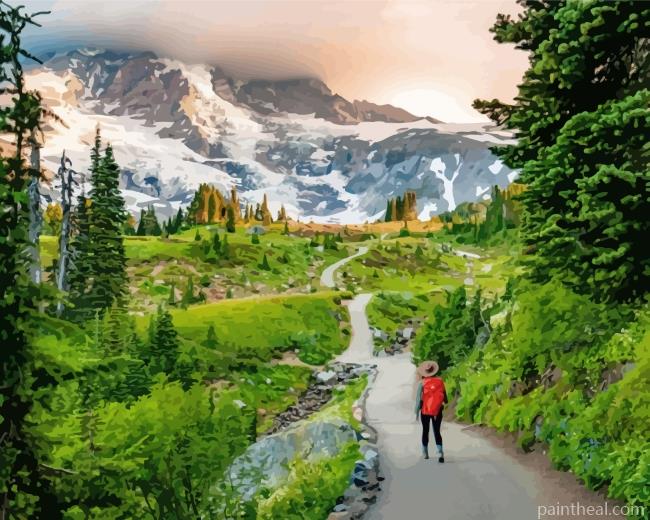 Mt Rainier Hiking Trails Painting By Numbers Kits