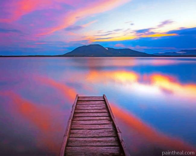 Wooden Pier Lake Sunset Painting By Numbers Kits