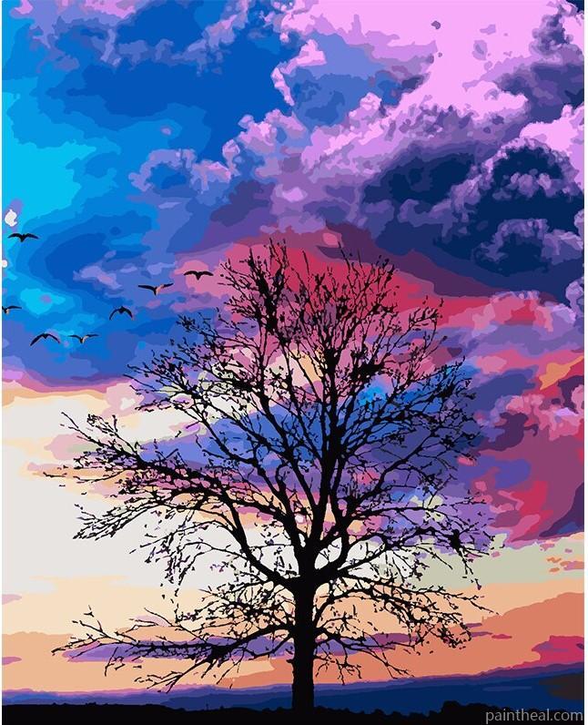Purple Sky Dead Tree Painting By Numbers Kits