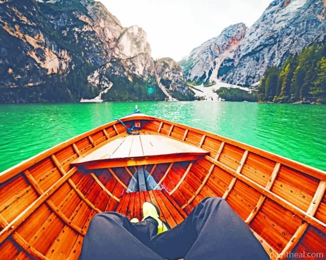 Boat Rowing On A Lake Painting By Numbers Kits