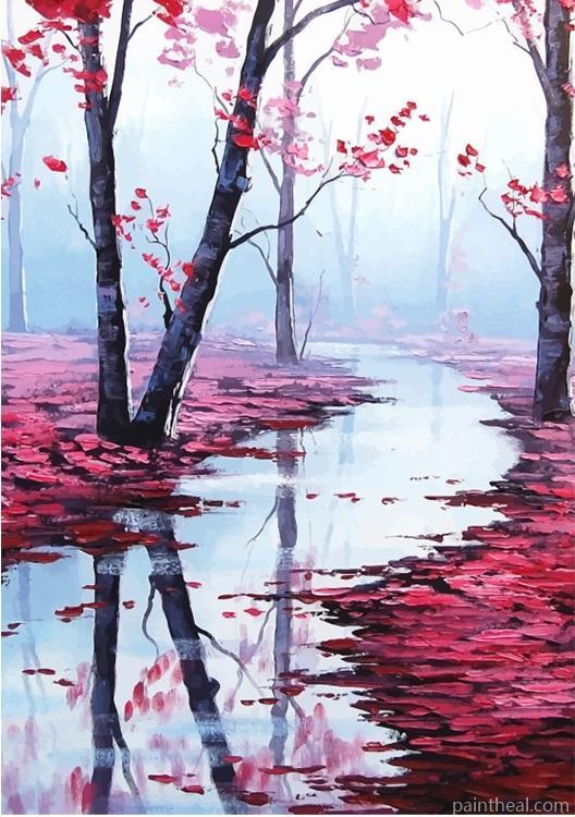 Red Forest River Painting By Numbers Kits