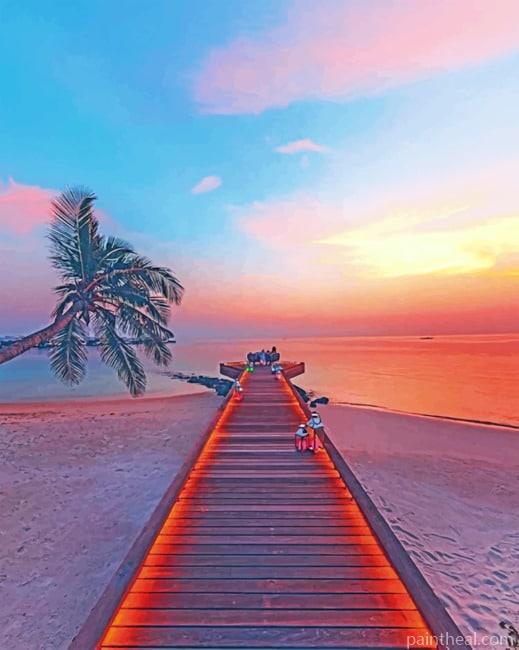 Sunset Maldives Pathway Painting By Numbers Kits