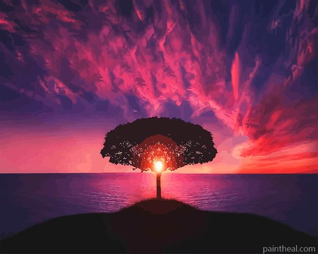 Purple Sunset Tree Painting By Numbers Kits