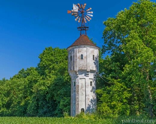 Windmill In Nature Field Painting By Numbers Kits