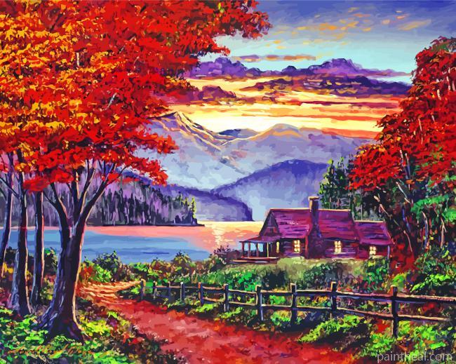 Lonely Cabin By Lake Painting By Numbers Kits