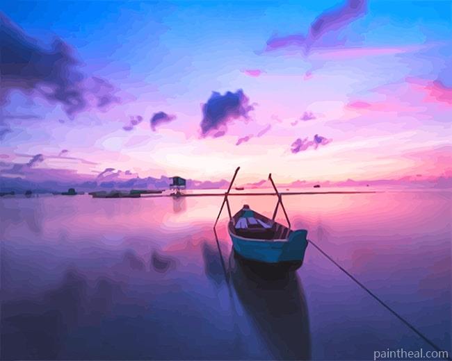 Sea Boat Sunset View Painting By Numbers Kits