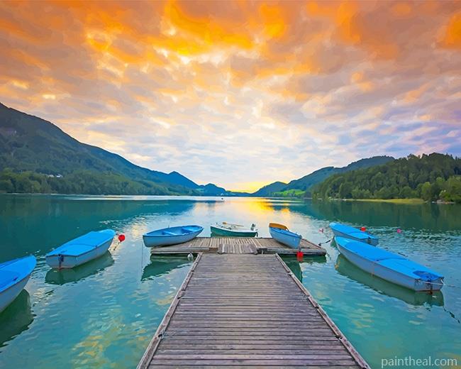 Boats In Lake Painting By Numbers Kits