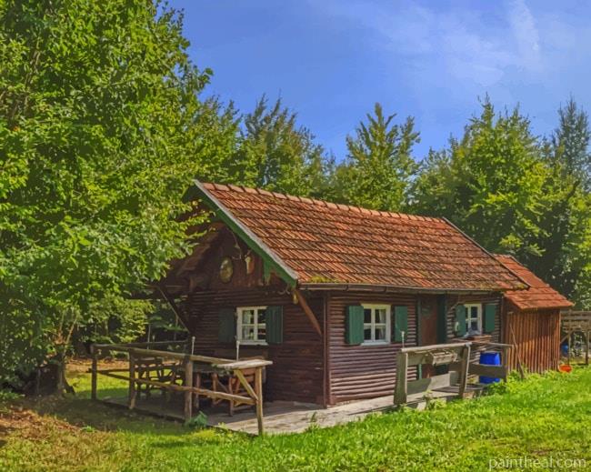 Wooden House Cabin In Nature Painting By Numbers Kits