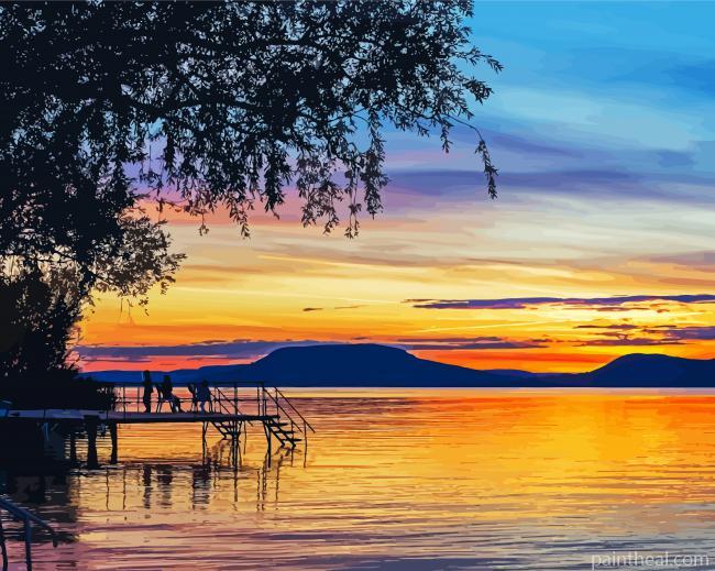 Colorful Sunset At Balaton Lake Painting By Numbers Kits
