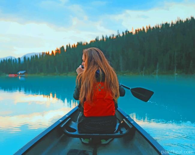 Girl On Kayak Boat Painting By Numbers Kits