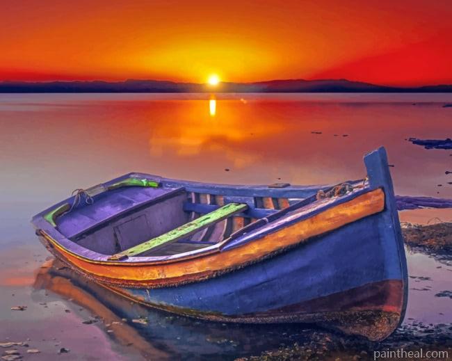 Beach Boat Sunset Painting By Numbers Kits