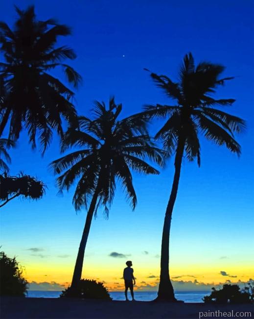 Man And Palms Silhouette Painting By Numbers Kits