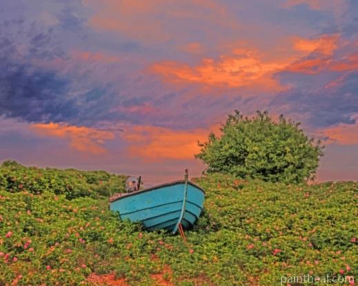 Blue Boat In Nature Painting By Numbers Kits