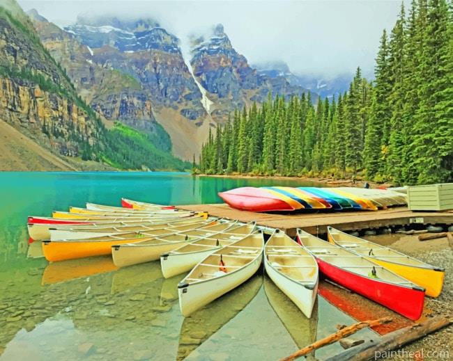 Kayaks In Moraine Lake Painting By Numbers Kits