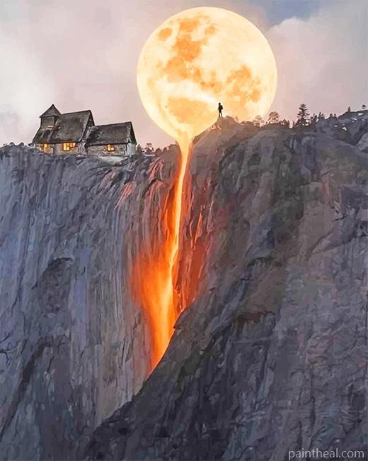 Full Moon Waterfall Painting By Numbers Kits