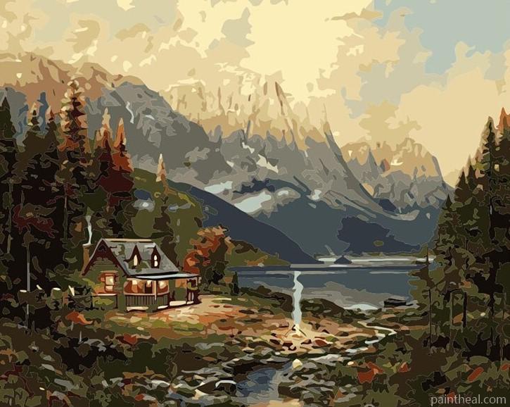 House By Lake In The Forest Painting By Numbers Kits