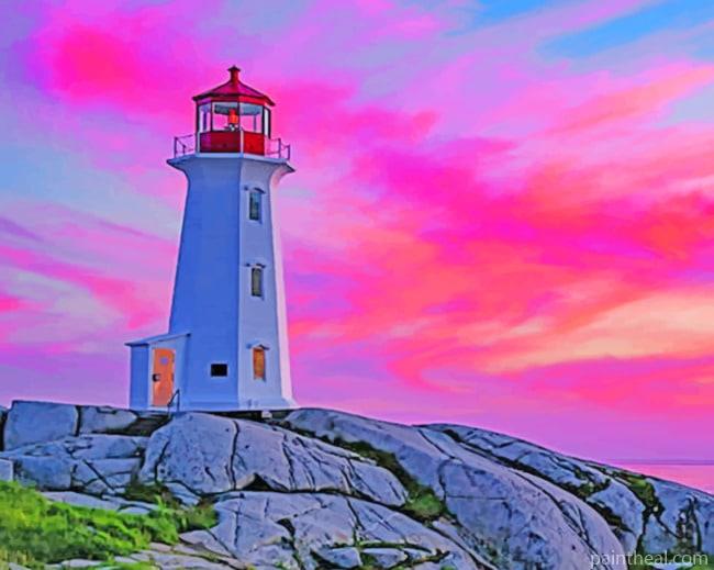Peggys Cove Lighthouse At Sunset Painting By Numbers Kits