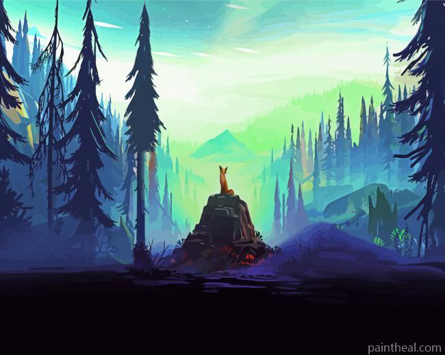 Mountain And Pine Trees At Night Painting By Numbers Kits