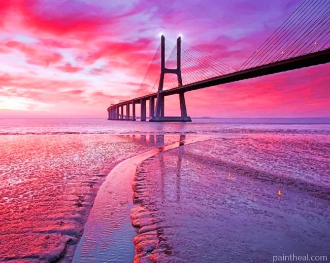 Vasco Da Gama Bridge Sunset Painting By Numbers Kits